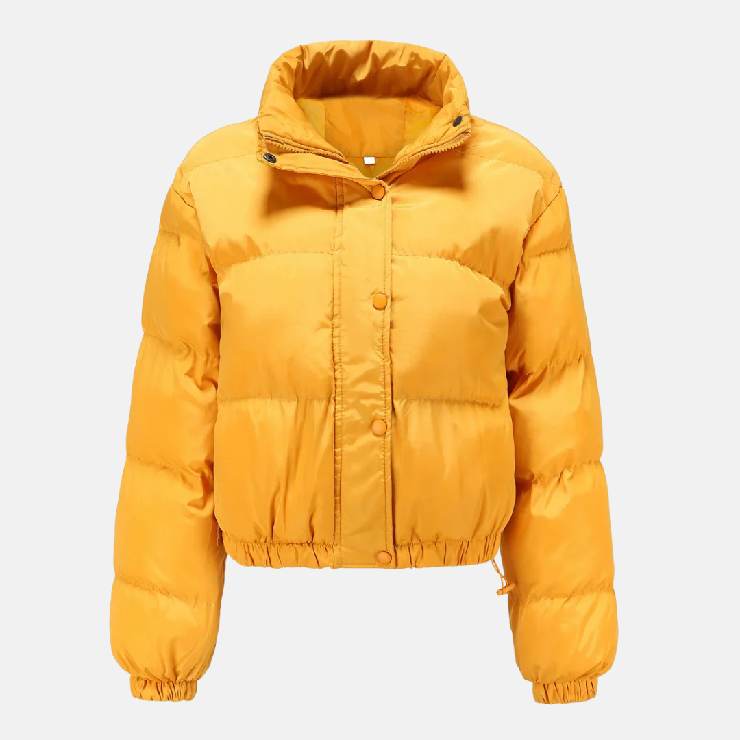 Women's oversized cropped puffer jacket quilted water-resistant button-front warm winter coat