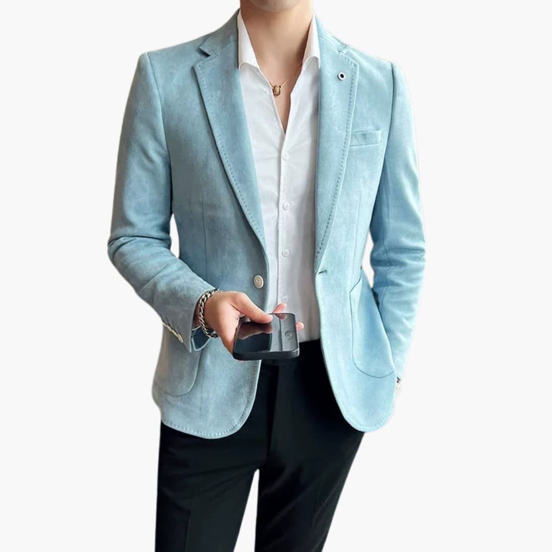 Men's tailored wool blend blazer modern fit sharp silhouette event-ready premium jacket