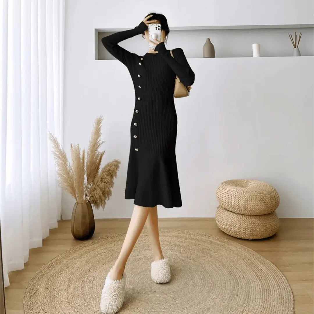 Luna women's elegant knitted dress flattering silhouette luxe knit blend day-to-night style