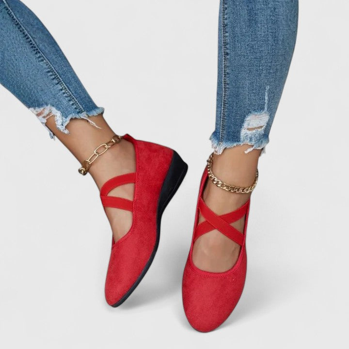 Nadia | Women's Elegant Suede Cross-Strap Wedge Flats