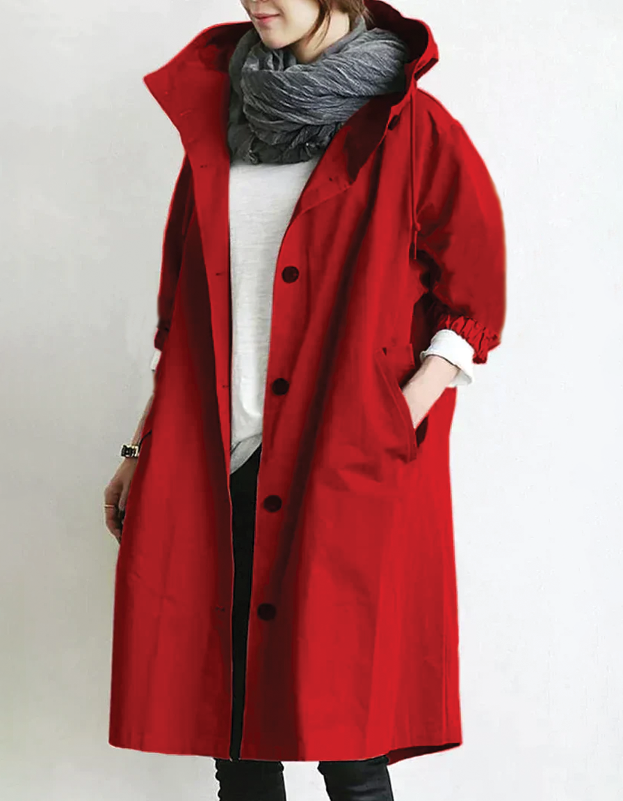 Women's beige hooded trench coat classic belted silhouette premium soft fabric all-day comfort