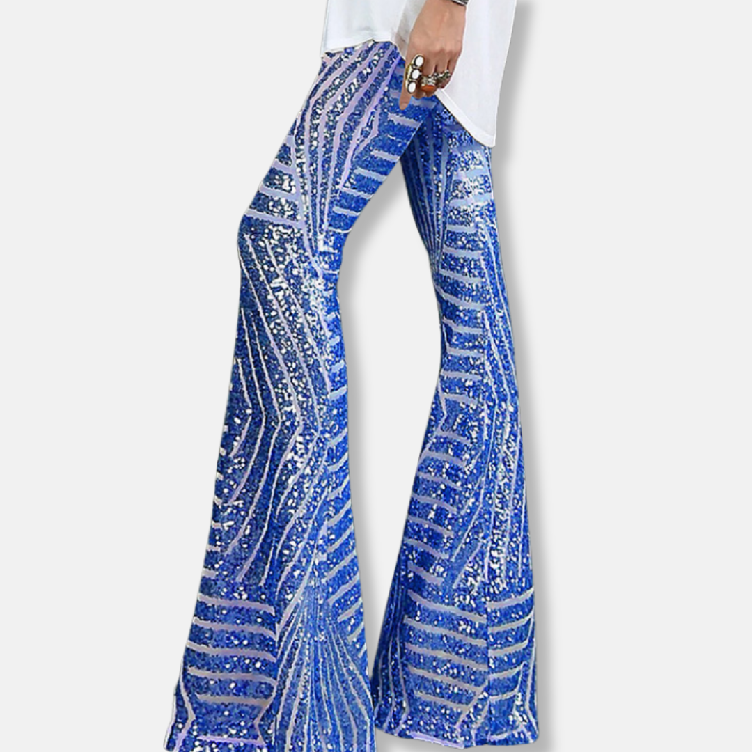Women's high waist wide leg sequin trousers elegant full length party pants festive glam fit