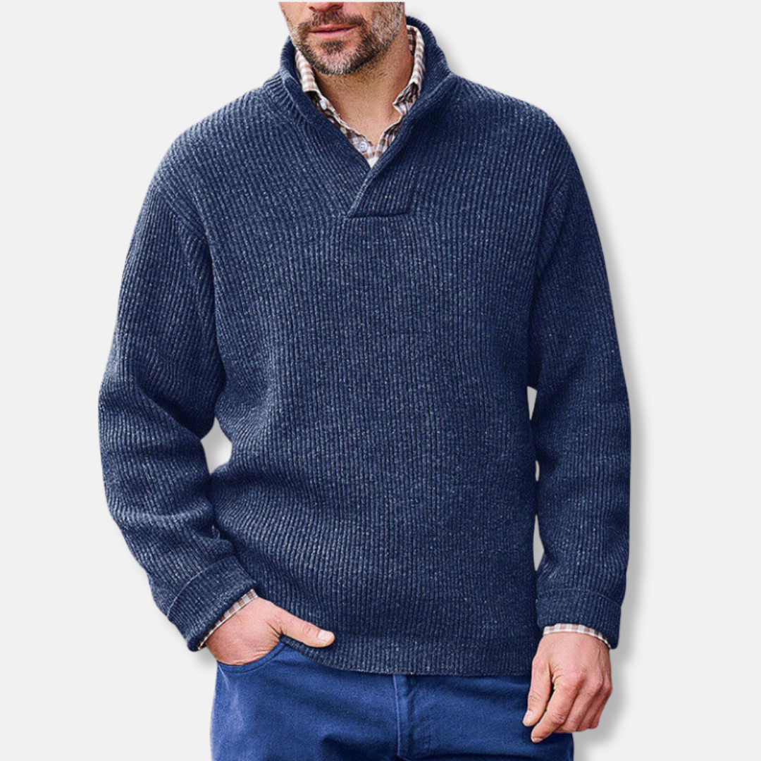 Men's grey cotton blend pullover sweatshirt, loose fit, stand collar V-neck long sleeve casual style