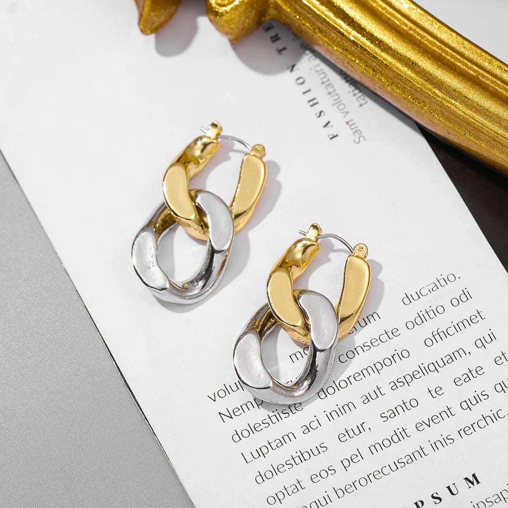 Aria bold sculptural chain link hoop earrings gold silver-plated stainless steel hinged clasp detachable