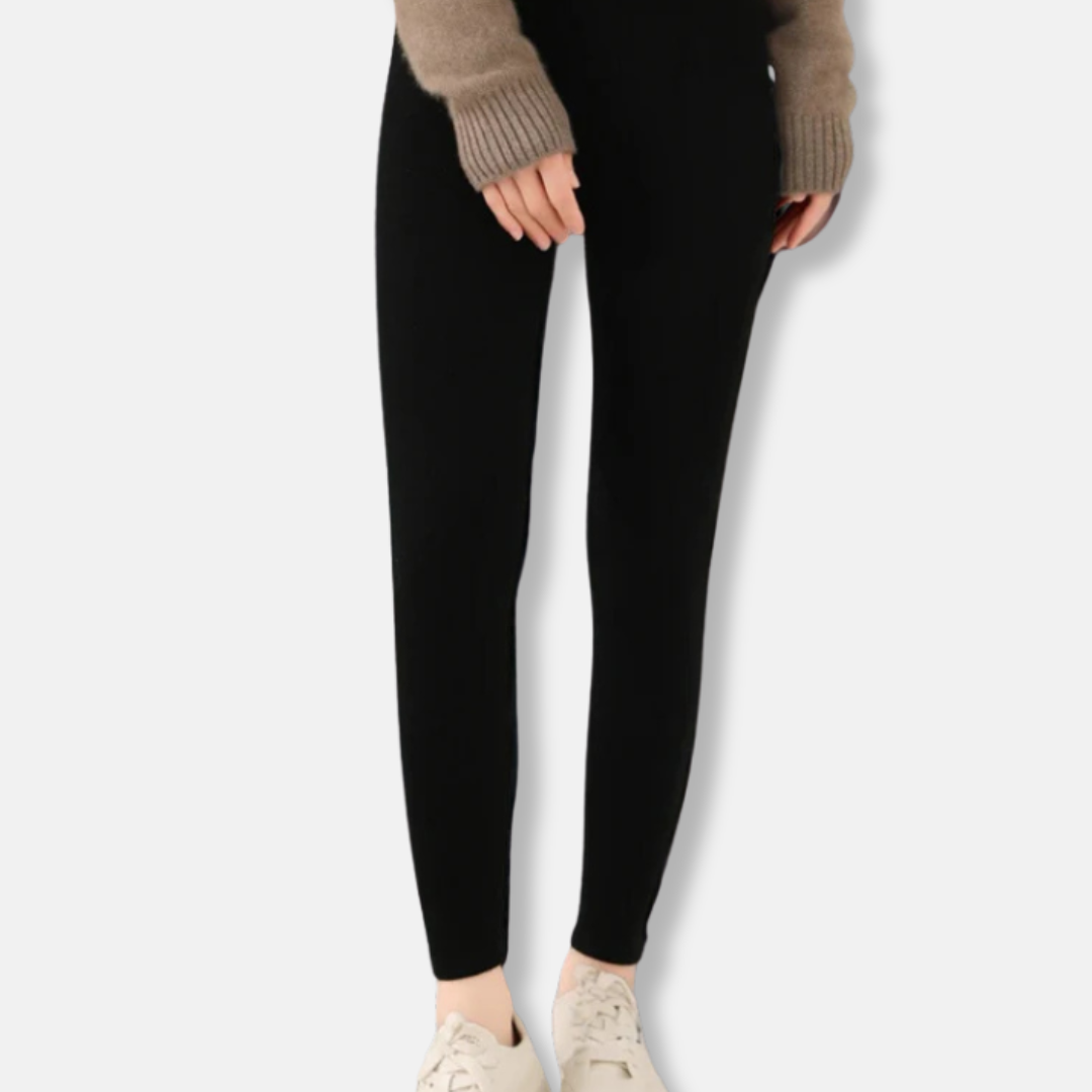 Women's slim fit stretch knit leggings in neutral tone with ribbed waistband for all-day workout comfort