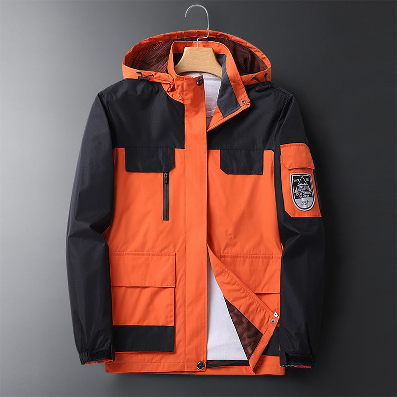 Men's waterproof hooded rain jacket, breathable fit with multiple pockets for outdoor adventures