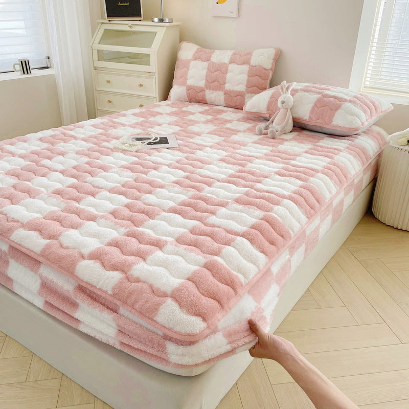 Black white checkered velvet bedding set plush milk velvet modern bedroom comfort