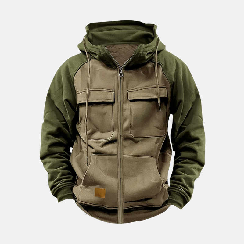 Men's knit blend relaxed hip-length pullover hoodie with drawstrings for casual athleisure