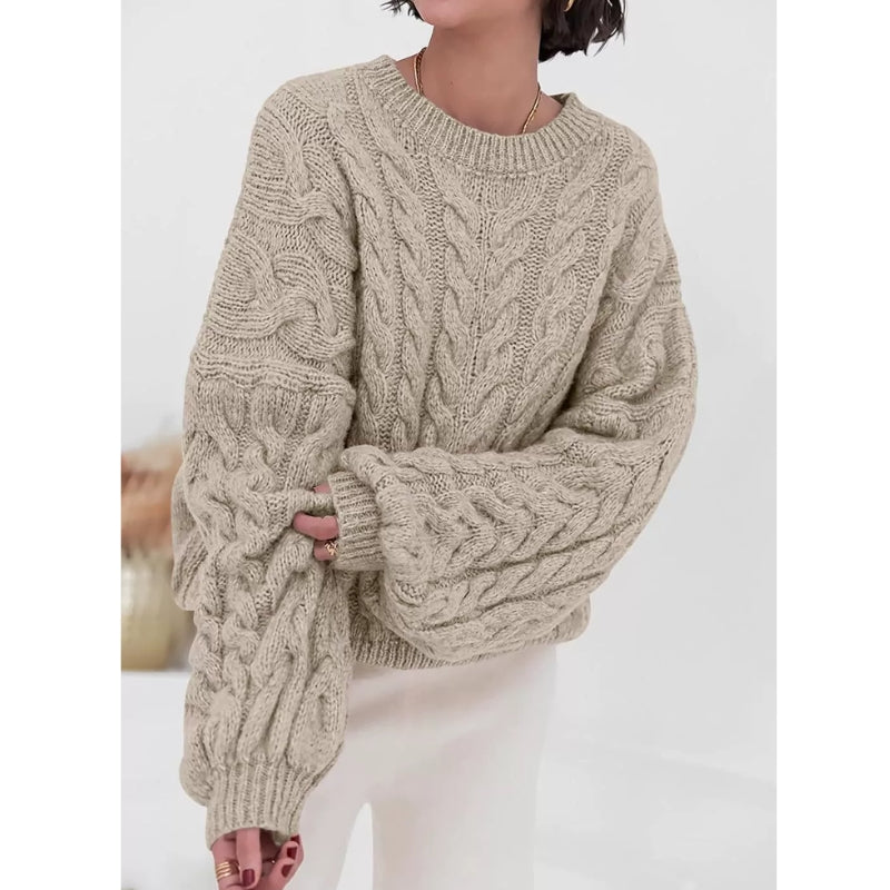 Oversized chunky knit women's sweater in soft cozy yarn, relaxed drape perfect for cold days