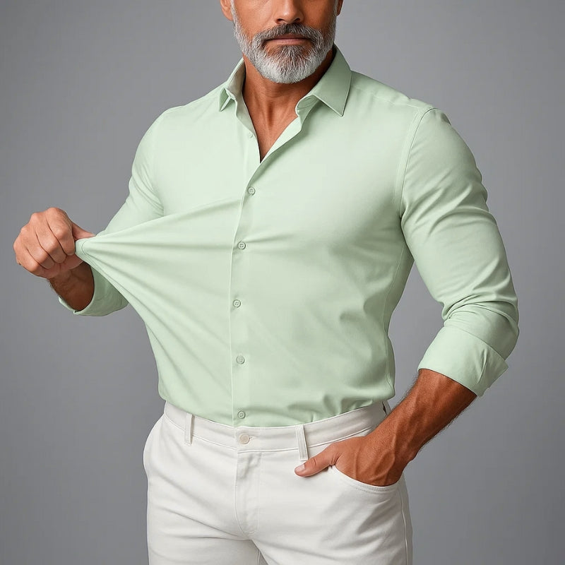Men's slim fit stretch button-down shirt with classic button front for all-day comfort and versatility