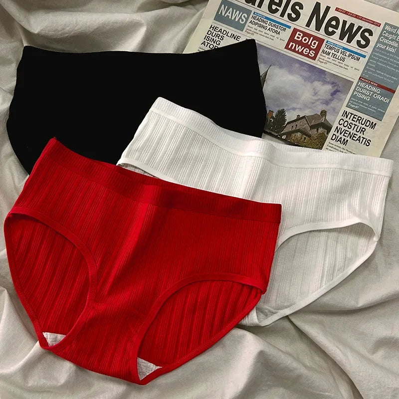 Women's high-rise ribbed cotton brief 3-pack, flat seam ultra-soft breathable everyday panty set