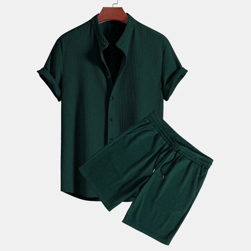 Men's two-piece polo set lightweight breathable mandarin collar relaxed fit casual streetwear