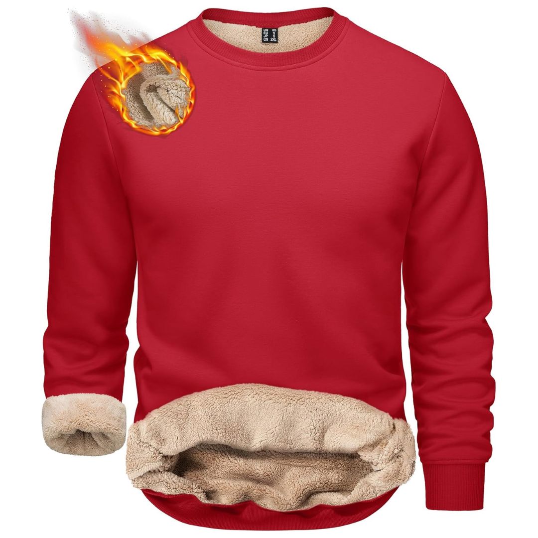 Men's heavyweight sherpa lined fleece pullover sweatshirt, windproof 100% cotton everyday comfort wear