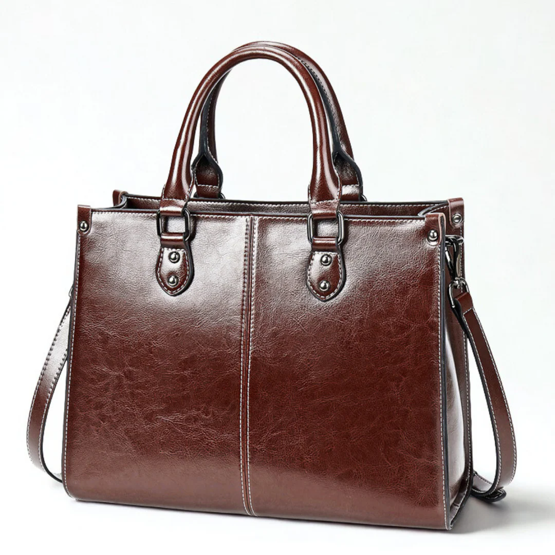 Arden genuine leather structured tote bag, polished professional style with roomy interior