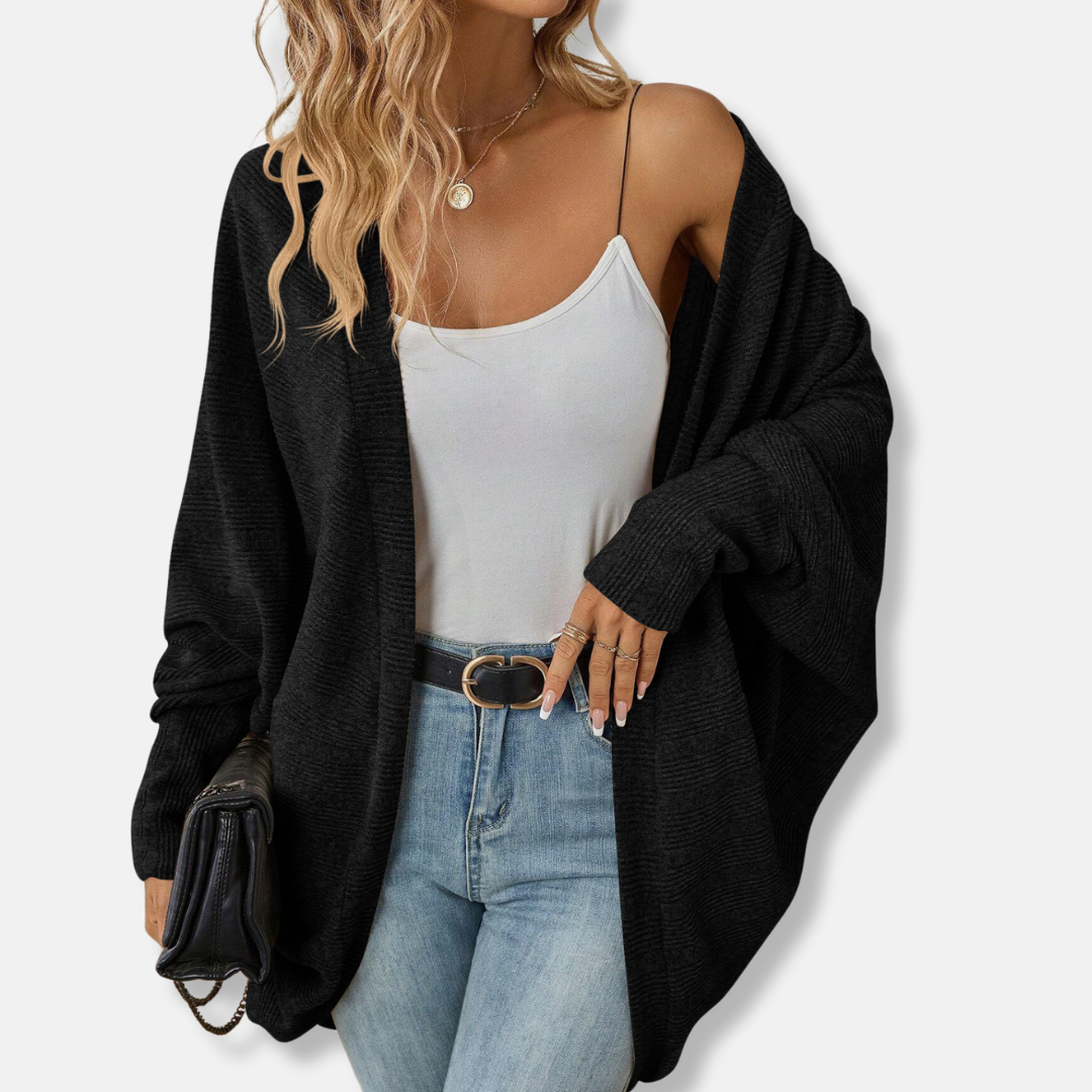 Women's ribbed knit cardigan open front batwing sleeves oversized relaxed fit everyday layering