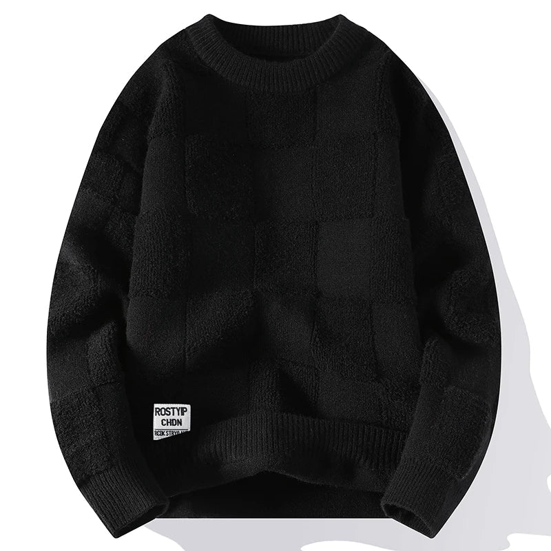 Men's slim-fit knitted wool sweater in neutral tone, modern cut for work and casual wear