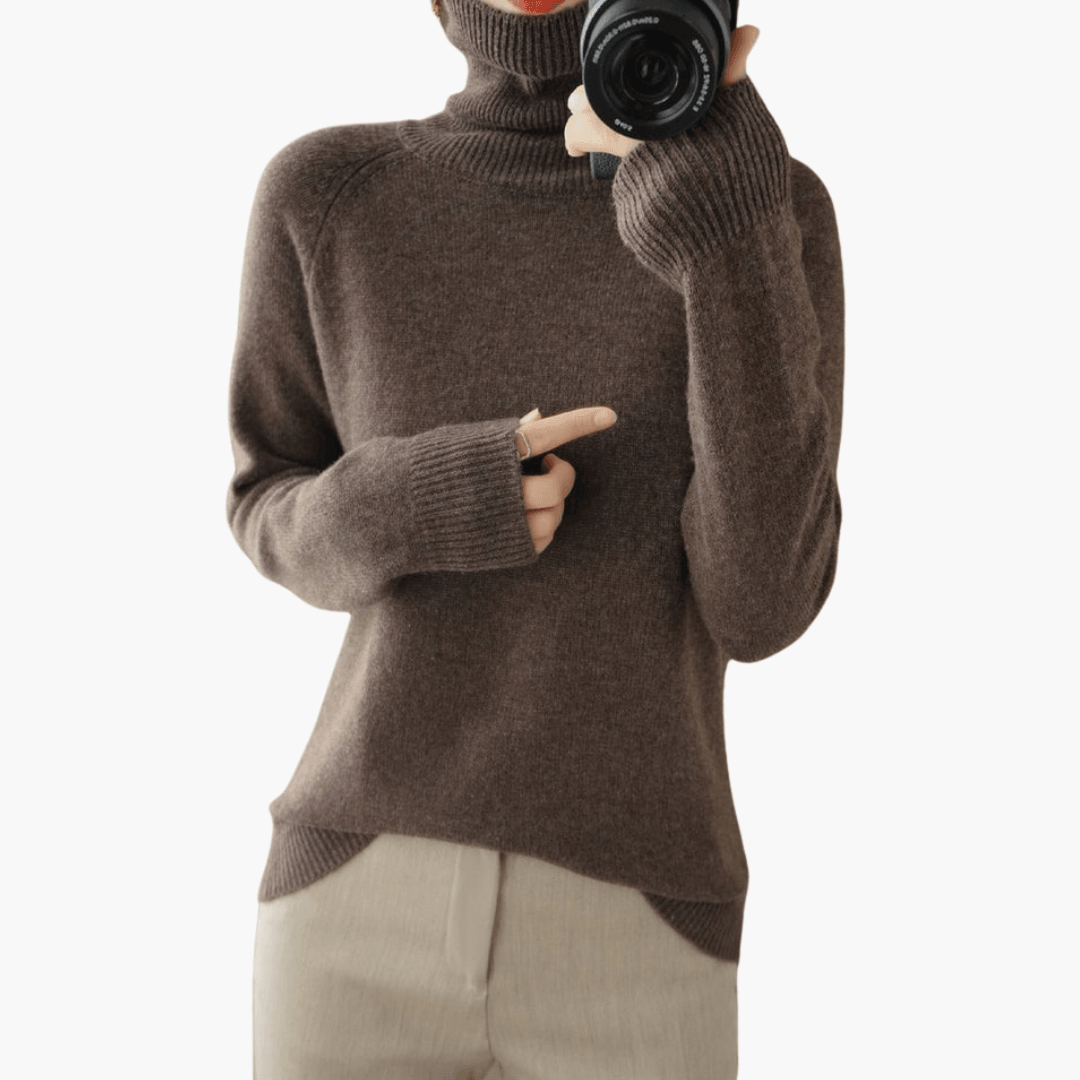 Women's cozy turtleneck knit sweater long sleeves winter essential high neckline warm silhouette