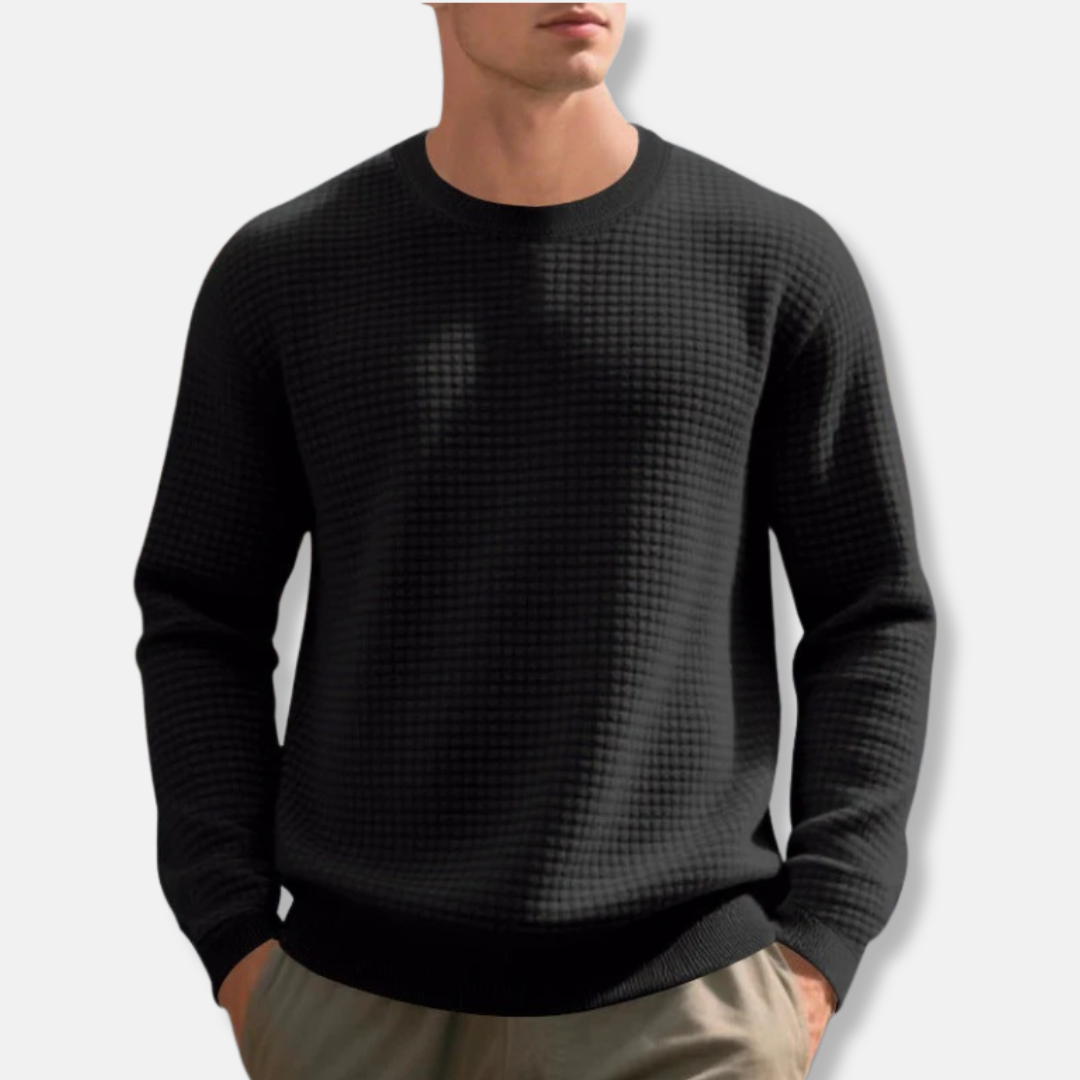 Men's grey cotton blend crew neck sweatshirt loose fit waffle knit texture casual everyday comfort