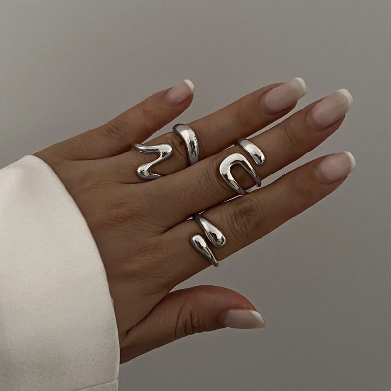 Elavon liquid metal sculptural ring set bold organic silhouette modern women everyday style