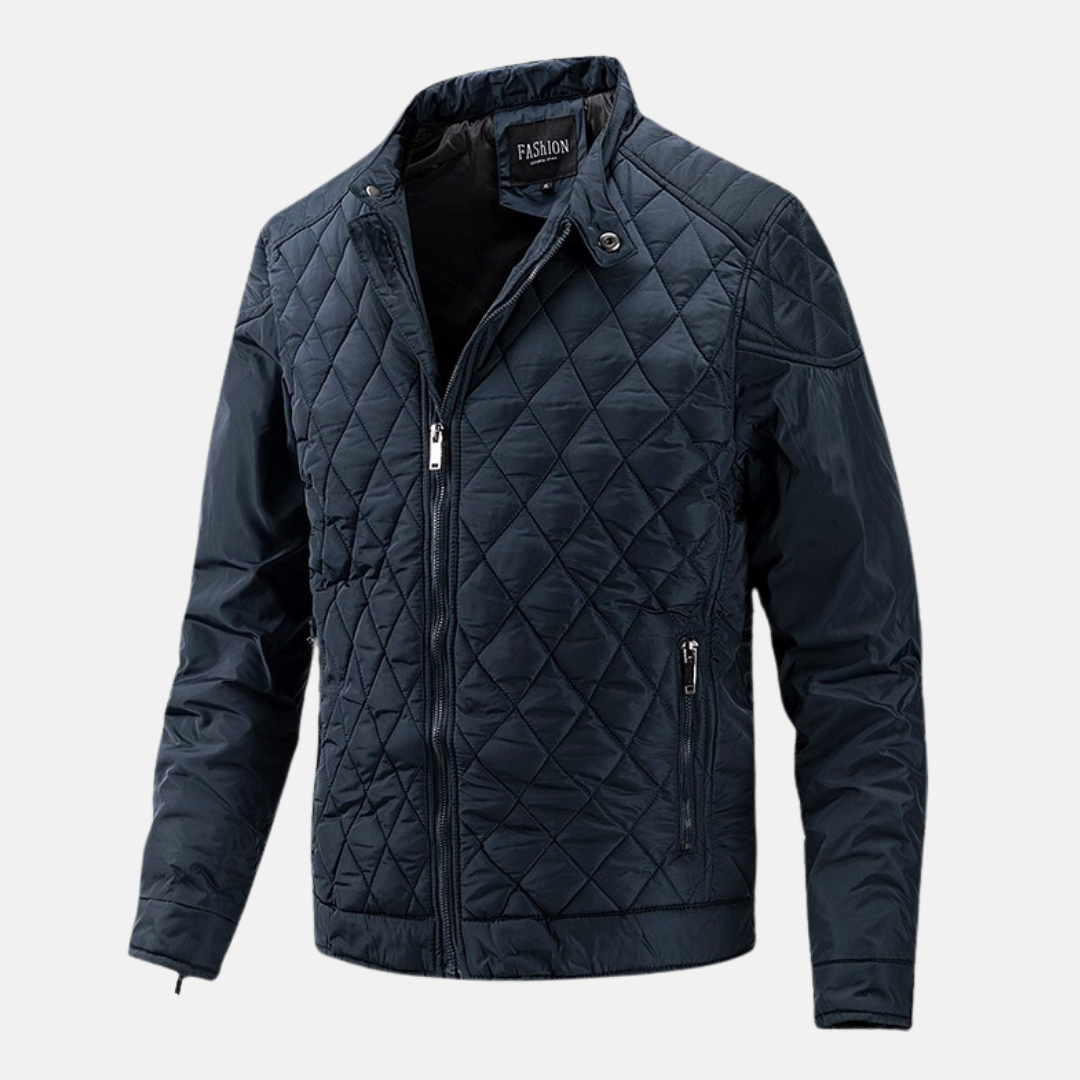 Men's slim fit wool blend quilted jacket diamond pattern stand collar all-season winter coat