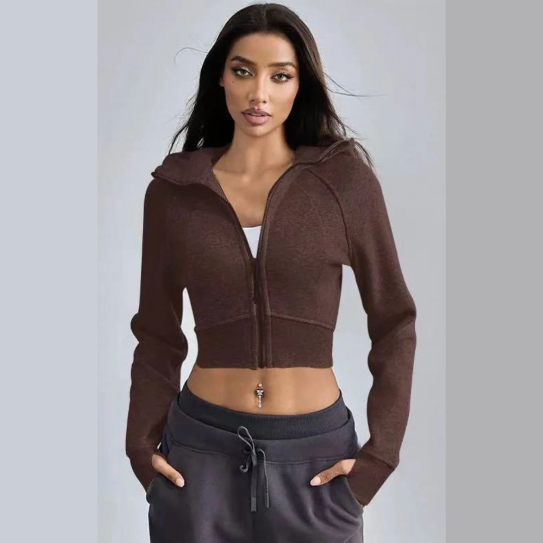 Women's cropped zip-up hoodie, light gray, second-skin athletic fit with buttery-soft stretch fabric