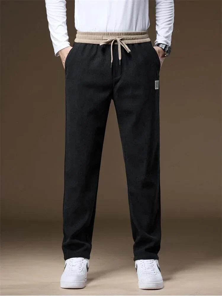 Brown relaxed fit men's joggers with drawstring elastic waistband for all-day comfort