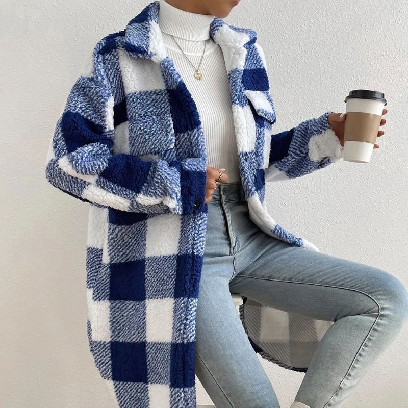 Women's plaid wool blend coat elegant tailored cut with subtle check pattern for chic everyday warmth