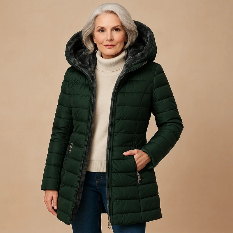Black oversized winter jacket with cloud-soft plush lining and sculpted shell for cold weather