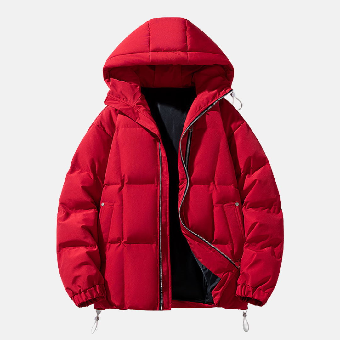 Men's oversized hooded puffer jacket quilted insulation winter coat with relaxed layering-friendly silhouette
