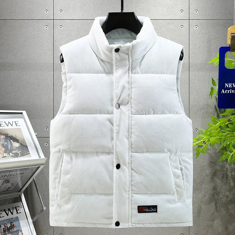 Beige ribbed puffer vest unisex lightweight cashmere-cotton blend insulated layering piece