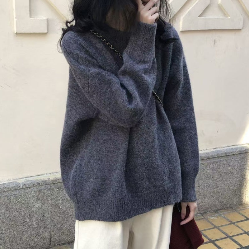 Heather gray drop shoulder pullover sweater with relaxed fit and pill-resistant knit for everyday wear