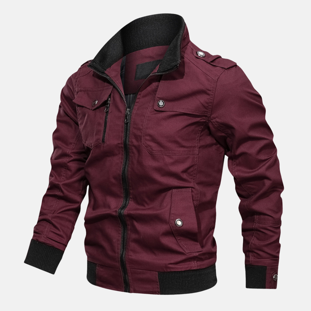 Men's bomber jacket regular fit woven fabric with epaulettes and zipper closure timeless casual style