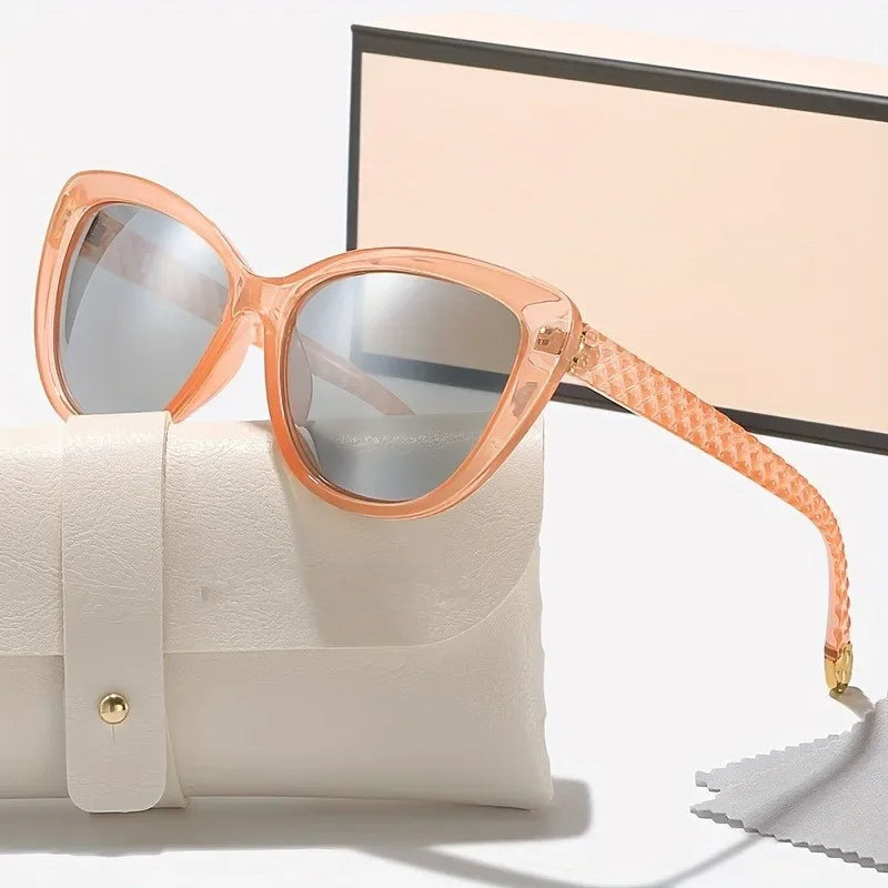 Women's polarized cat-eye sunglasses UV400 protection with diamond textured arms high-gloss frame