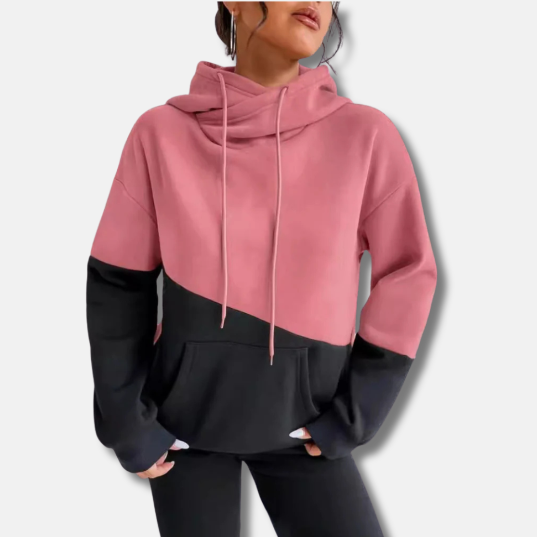 Women's relaxed fit colorblock hoodie soft knit fabric with kangaroo pocket for everyday comfort