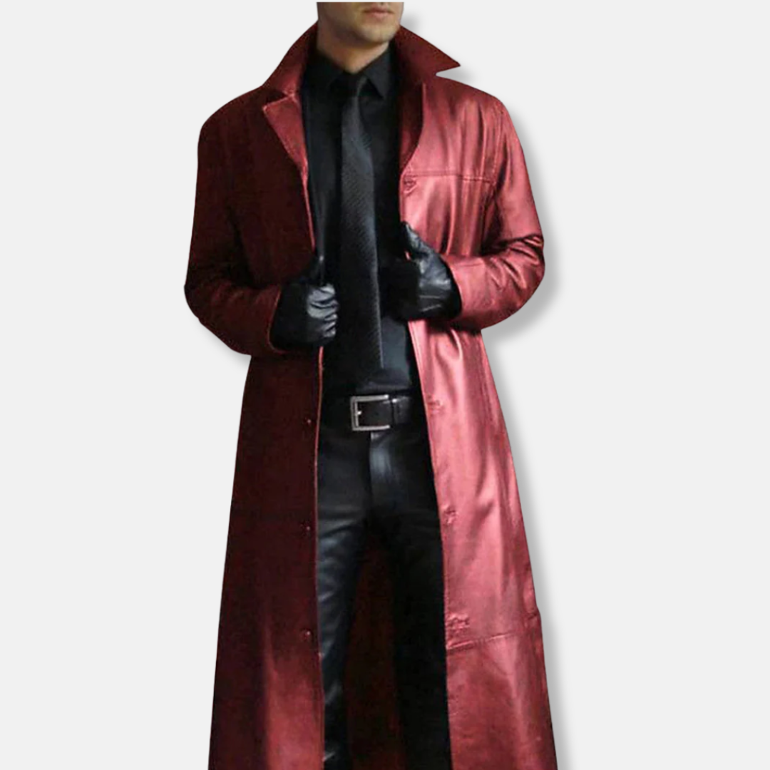 Men's tailored long coat structured formal design button closure slim silhouette for professionals