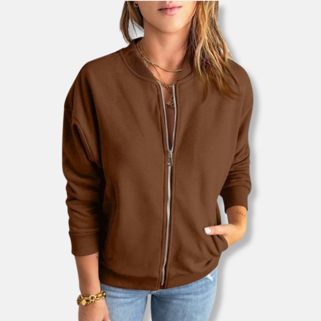 Women's lightweight casual jacket with zipper and ribbed edge, relaxed silhouette for everyday wear