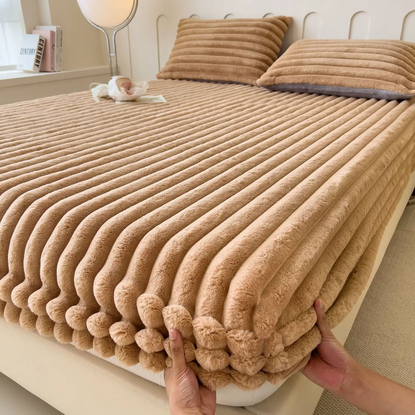 Velvet ribbed fitted sheet milk polyester elastic edges plush cloud-like luxury bedding soft warm