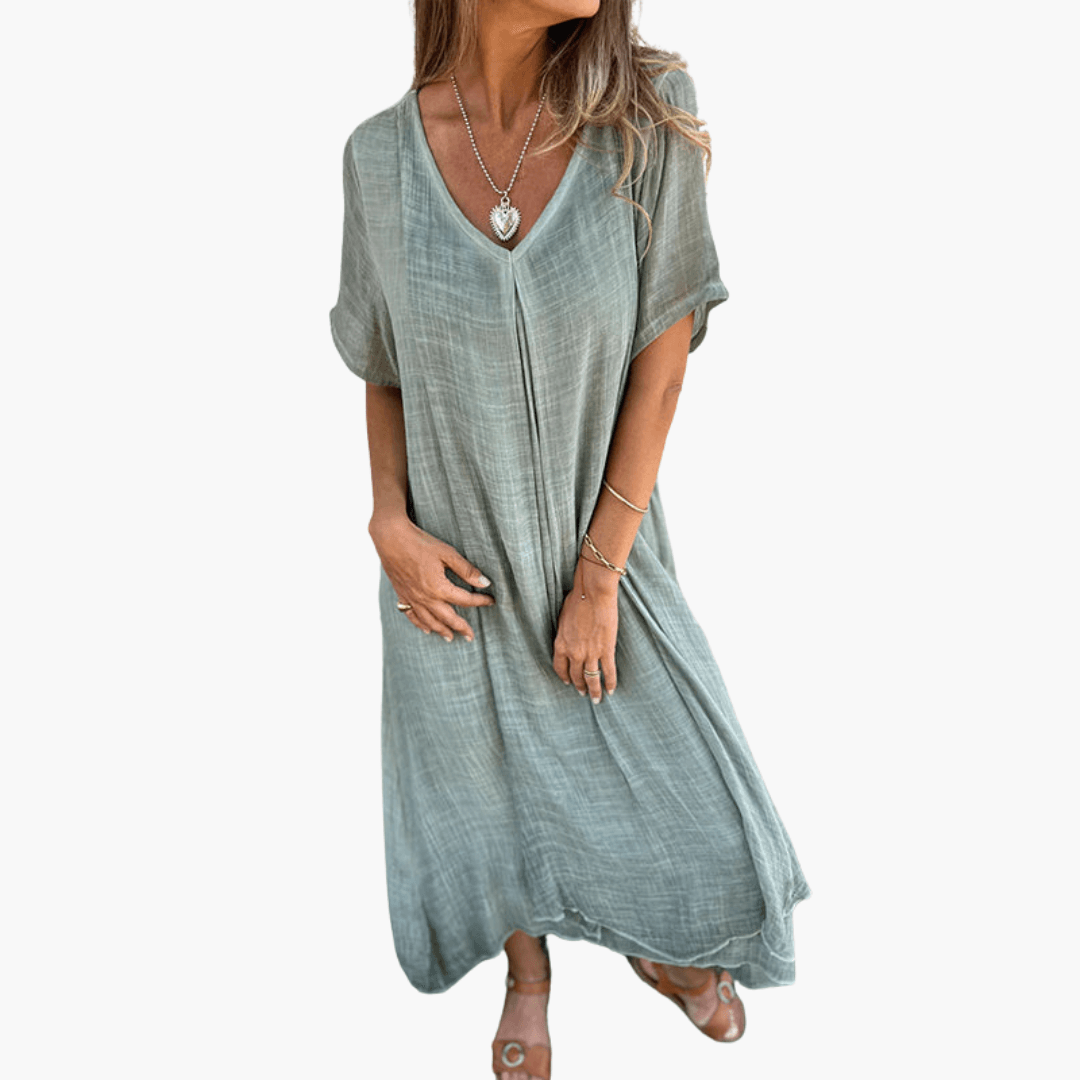 Women's loose fit V-neck summer dress, lightweight breathable fabric for beach and everyday wear
