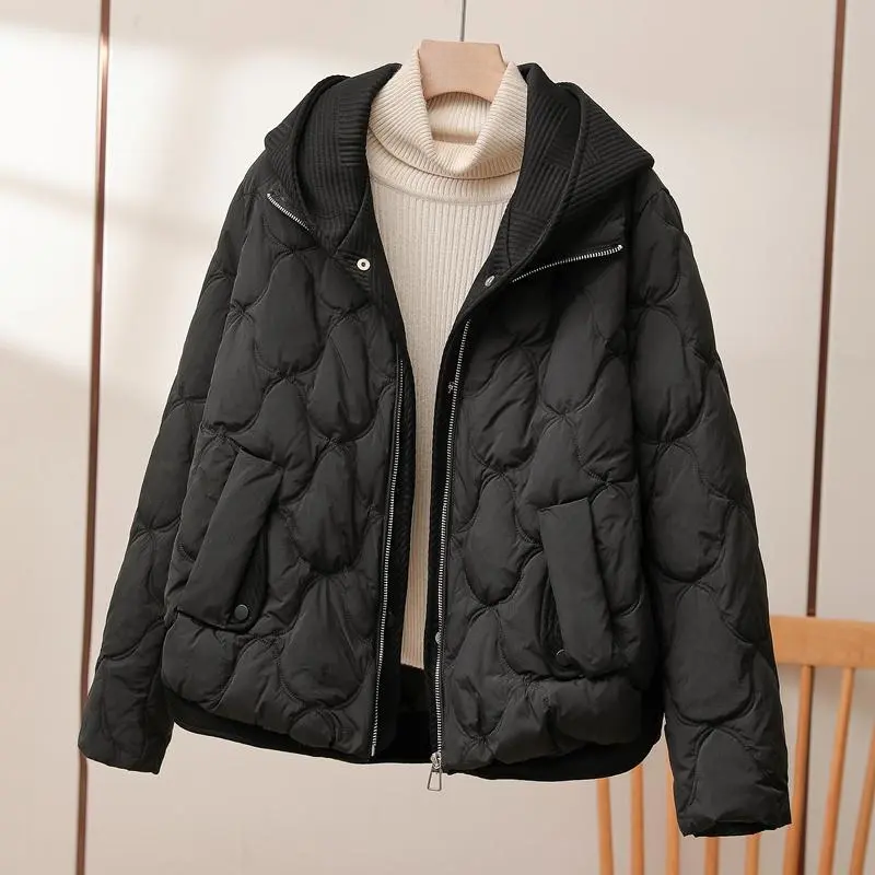 Women's puffer jacket with plush lining, flattering silhouette, cozy warmth, trendy winter style