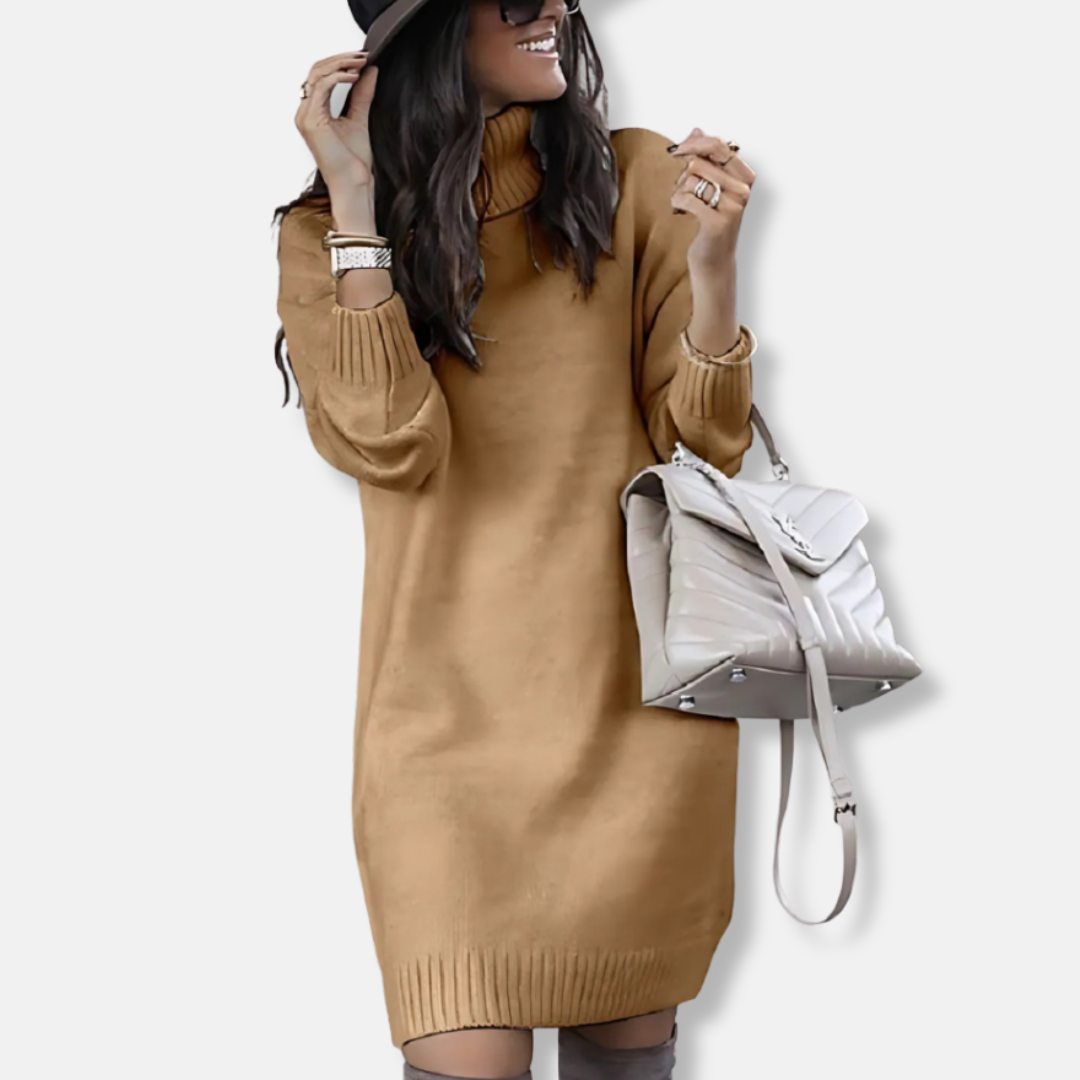Women's wool blend knit mini dress turtleneck long sleeves relaxed slim fit cozy chic knitwear