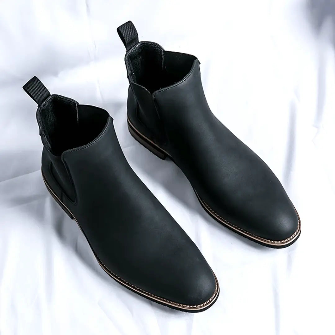Men's brown genuine leather Chelsea boots with elastic side panels and sleek minimalist design