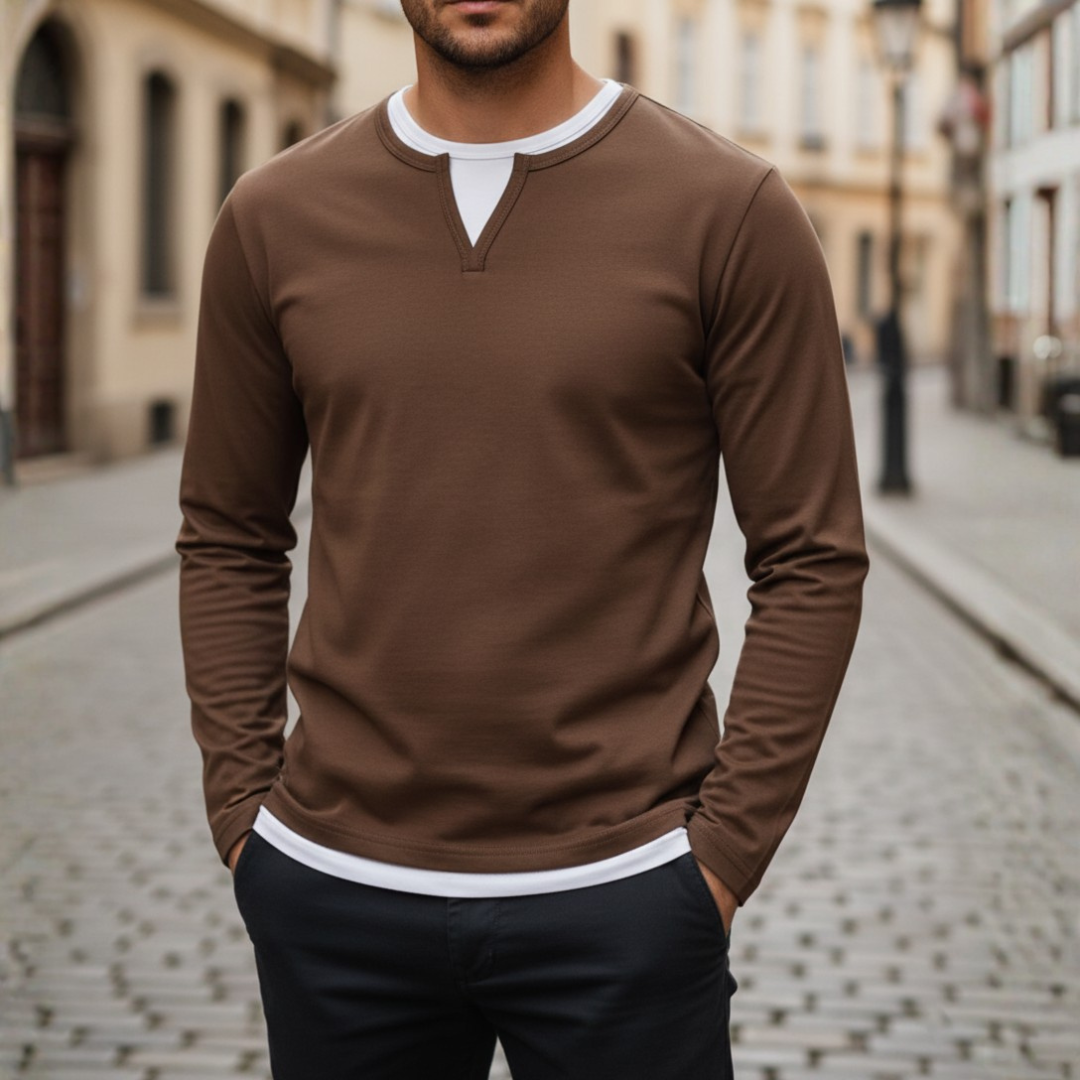 Men's green V-neck sweatshirt long sleeve contrast trim casual layered everyday comfort fit