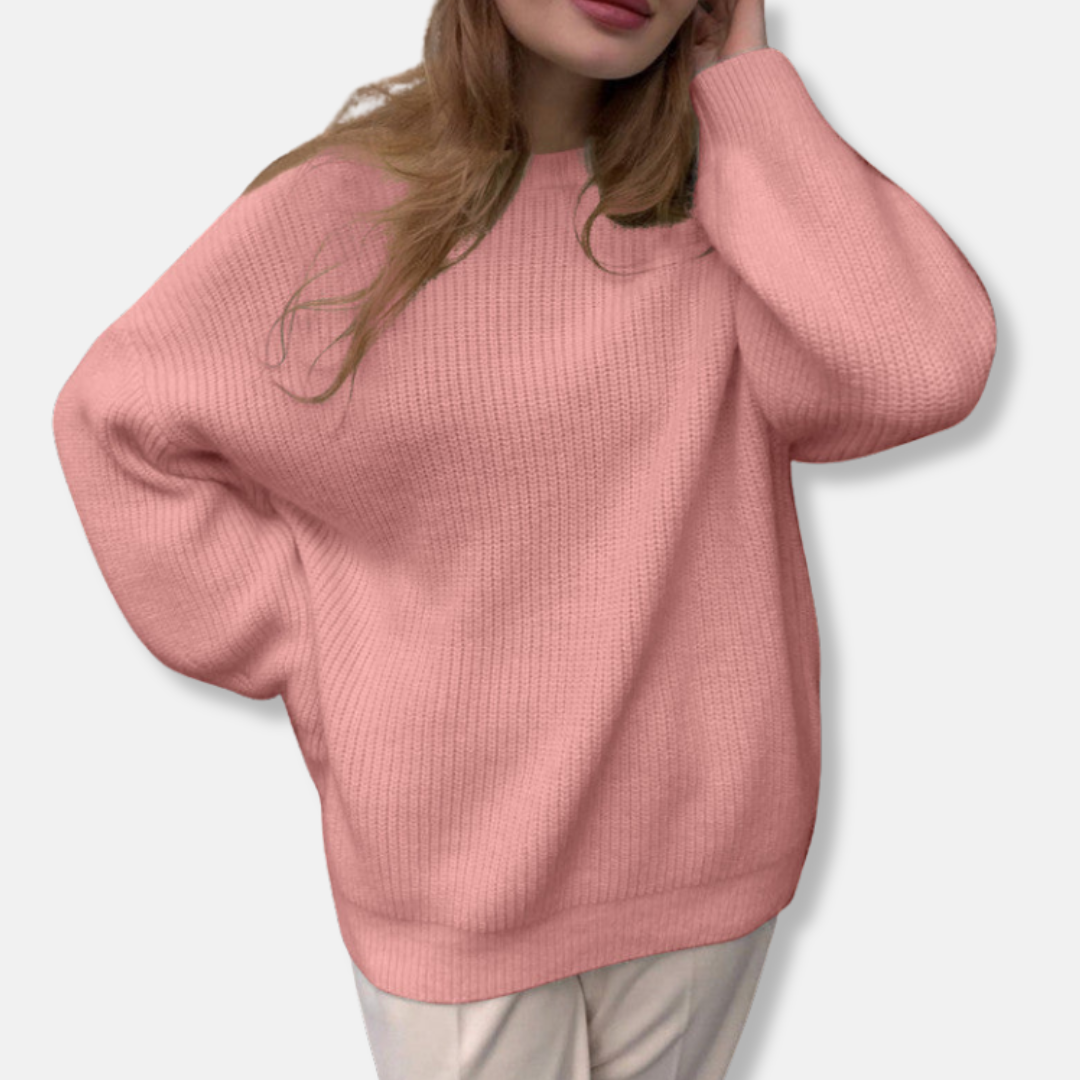 Women's oversized ribbed knit sweater long sleeves soft texture casual everyday style
