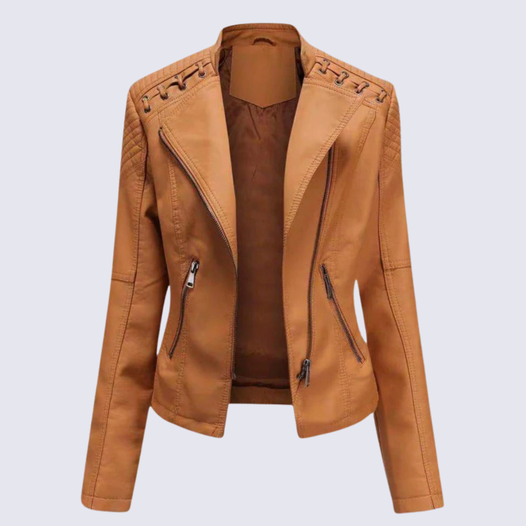 Lena women's black faux leather jacket regular fit PU material sleek sophisticated silhouette