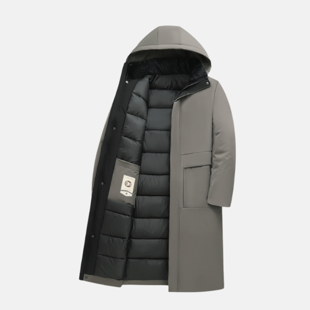 Men's insulated full-length hooded coat regular fit windproof warm outerwear for autumn winter