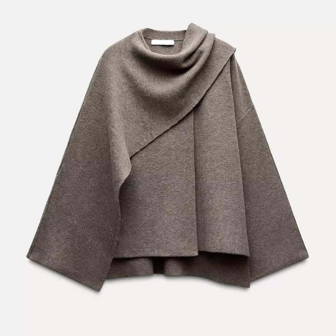 Women's wool blend poncho cape asymmetric draped silhouette versatile elegant layering piece for fall