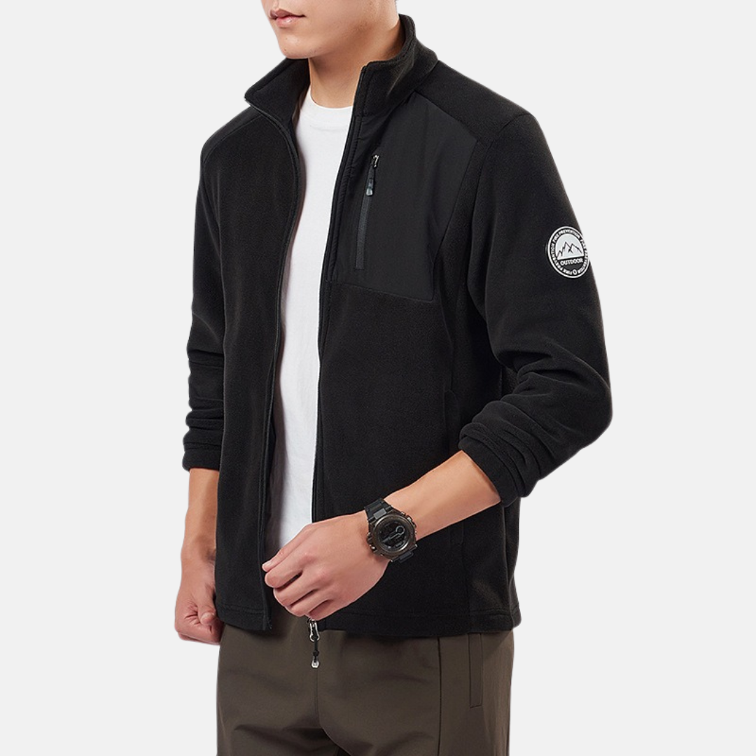 Men's gray polyester fleece jacket stand collar full zip regular fit warm winter outerwear