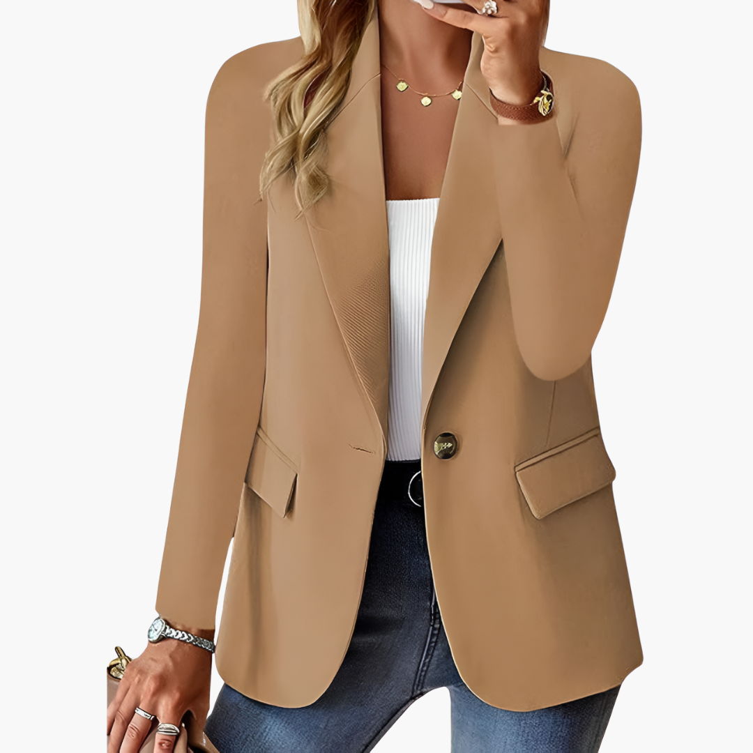 Women's structured blazer notched lapel single button front hip-length professional office wear power look