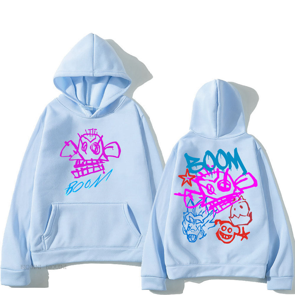 Arcane Jinx cartoon print long sleeve hoodie blue polyester soft fabric vibrant graphic pullover