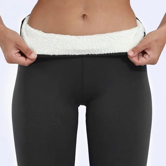 Women's black skinny thermal leggings high waist full length fleece lined warm winter fit